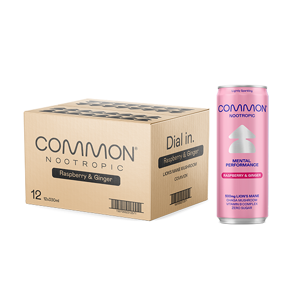 12 x COMMON 500mg Lions Mane Raspberry & Ginger Sparkling Drink - 330ml - Fungguys