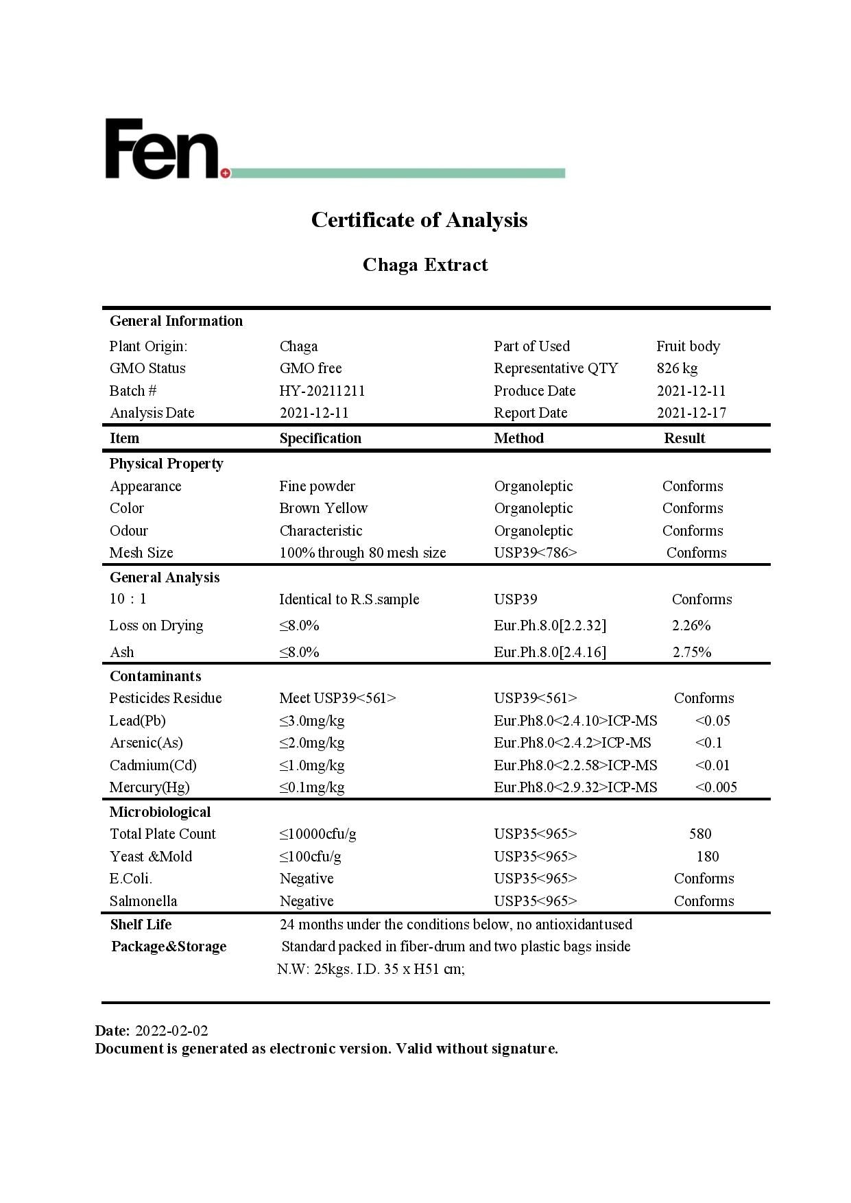 The Shroom Shop Chaga Mushroom 90000mg Powder - COA