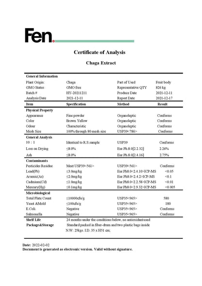 The Shroom Shop Chaga Mushroom 90000mg Powder - COA