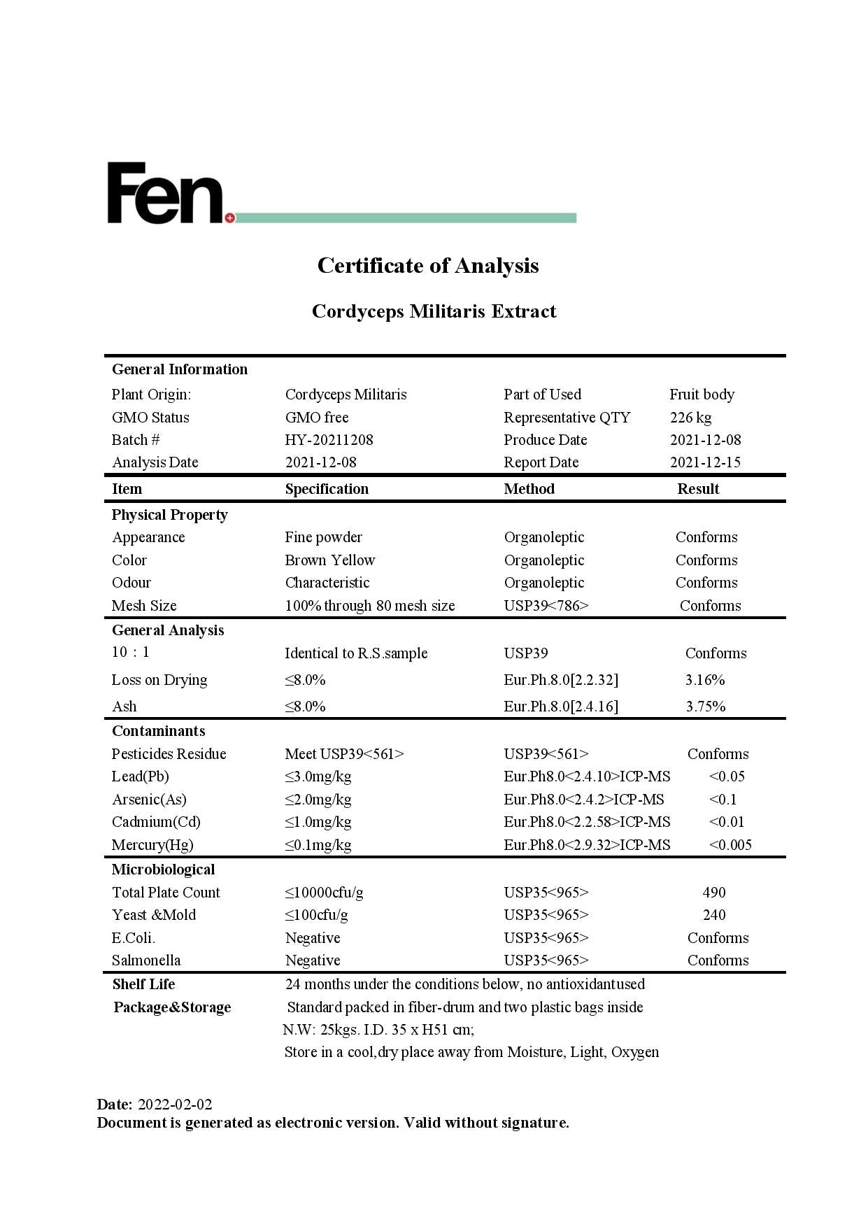 The Shroom Shop Cordyceps Mushroom 90000mg Powder - COA